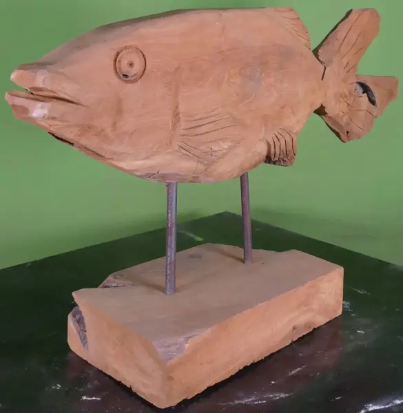 Product image 4 of the product “carved koi wood on stand M made from teak root pieces, 64cm length ”